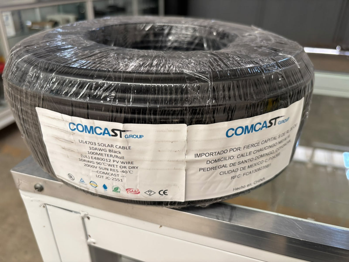 Cable fotovoltaico Comcast 10 AWG negro 2000 V, rollo de 100 m | PV WIRE 10AWG - foto real Cable fotovoltaico Comcast 10 AWG negro 2000 V, rollo de 100 m | PV WIRE 10AWG - foto real