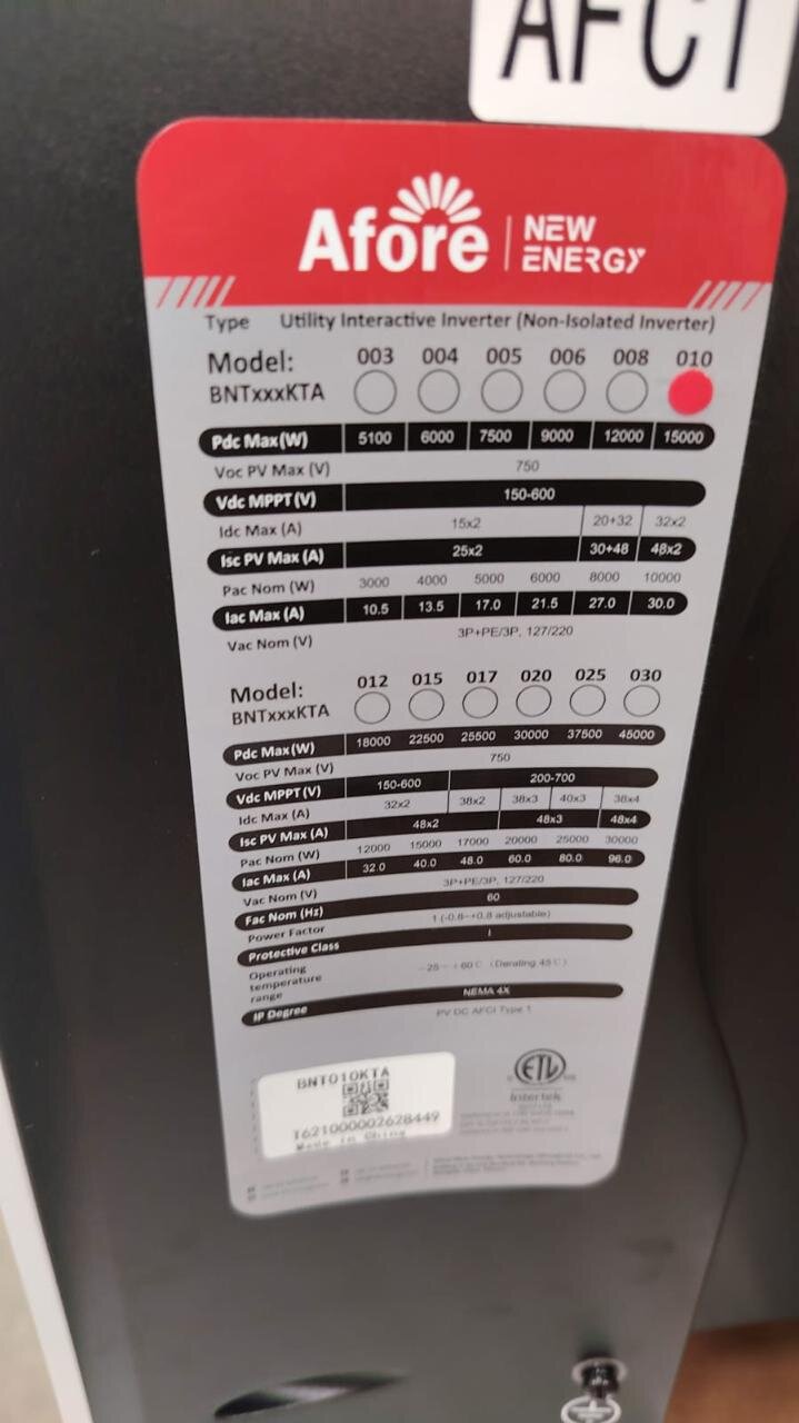 Inversor de conexión a red AFORE 10 kW trifásico 220 V | BNT010KTA Inversor de conexión a red AFORE 10 kW trifásico 220 V | BNT010KTA