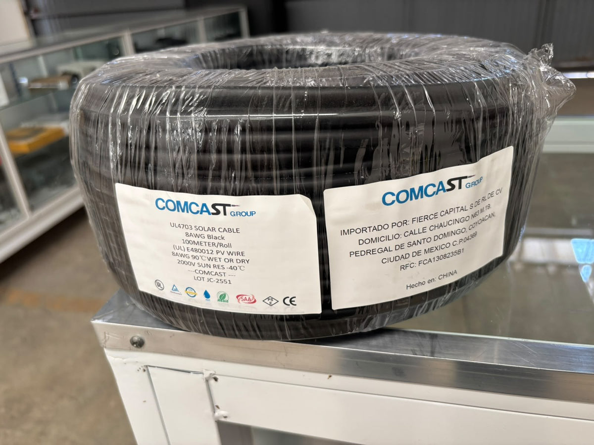 Cable fotovoltaico Comcast 8 AWG negro 2000 V, rollo de 100 m | PV WIRE 8AWG - foto real