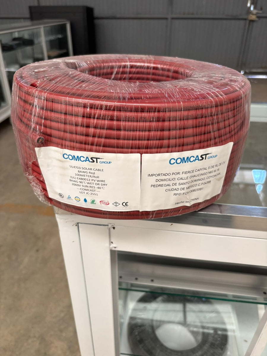 Cable fotovoltaico Comcast 8 AWG rojo 2000 V, rollo de 100 m, UL 4703 - foto real