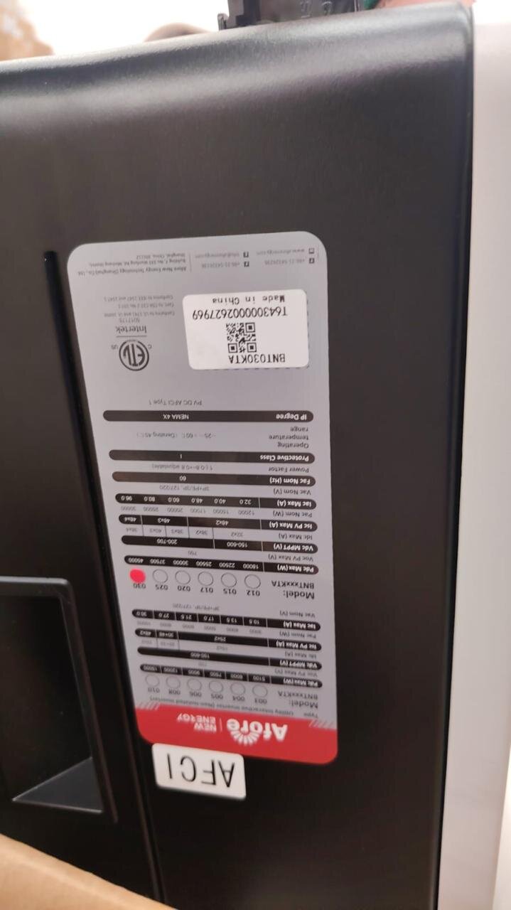 Inversor de conexión a red AFORE 30 kW trifásico 220 V | BNT030KTA