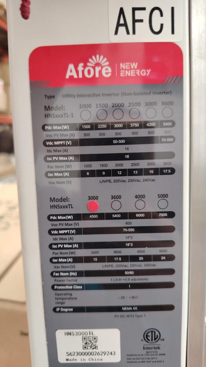 Inversor de conexión a red AFORE 3 kW 220 V 2 MPPT | HNS3000TL