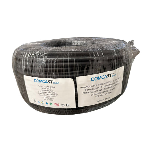 Cable fotovoltaico Comcast 8 AWG negro 2000 V, rollo de 100 m | PV WIRE 8AWG - fondo blanco