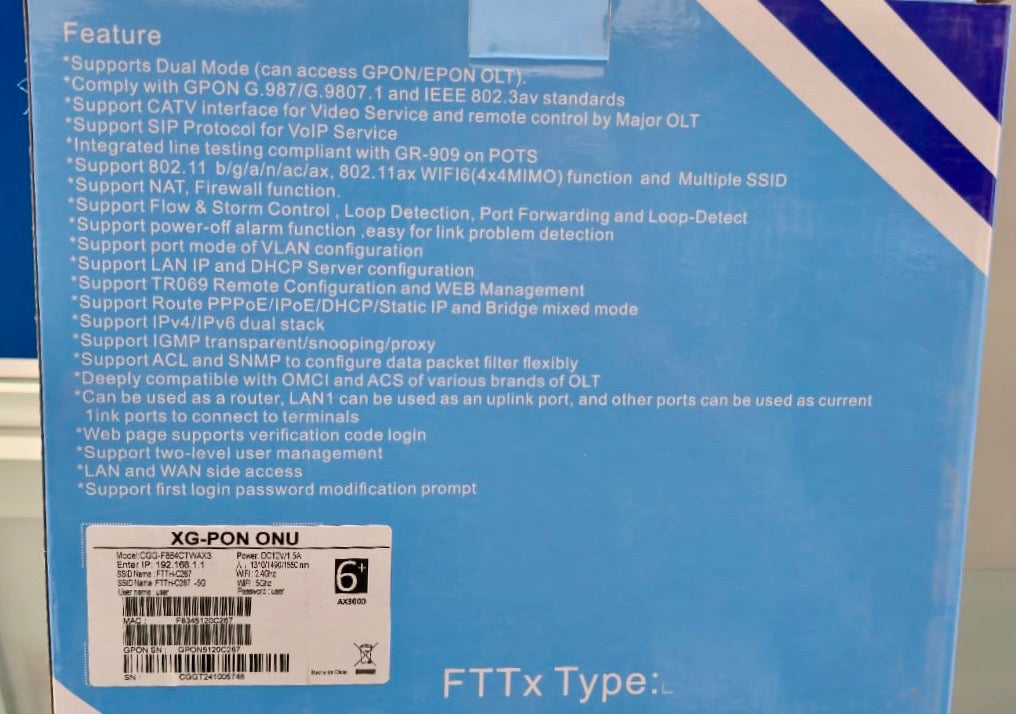 XGPON ONU - CGG-F884CTWAX3 - Comcast Group
